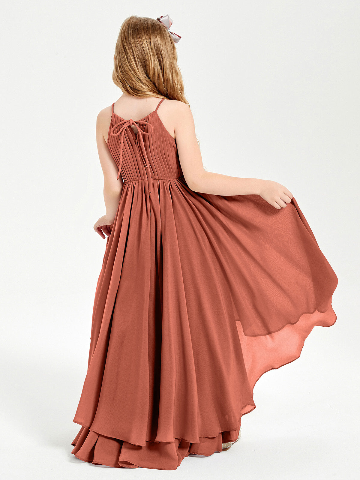 Asymmetrical Chiffon Junior Bridesmaid Dresses Rust